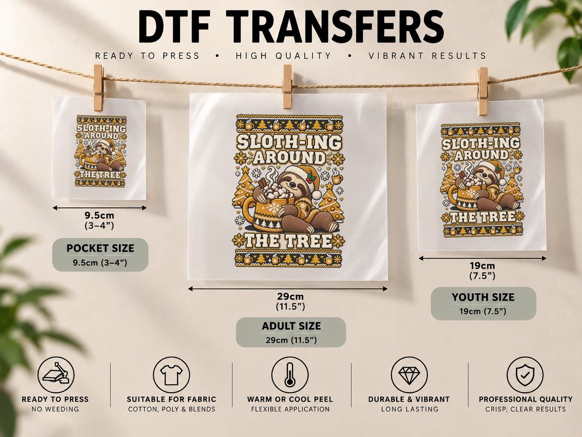 Sloth Christmas Funny Holiday Slothing Around the Tree DTF Transfer Iron On