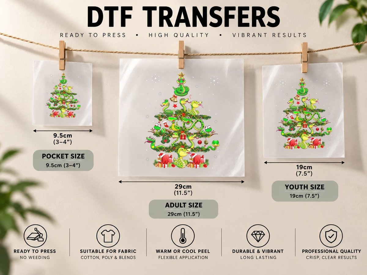 Snake Christmas Tree Cute Christmas Light Santa Snake DTF Transfer Iron On