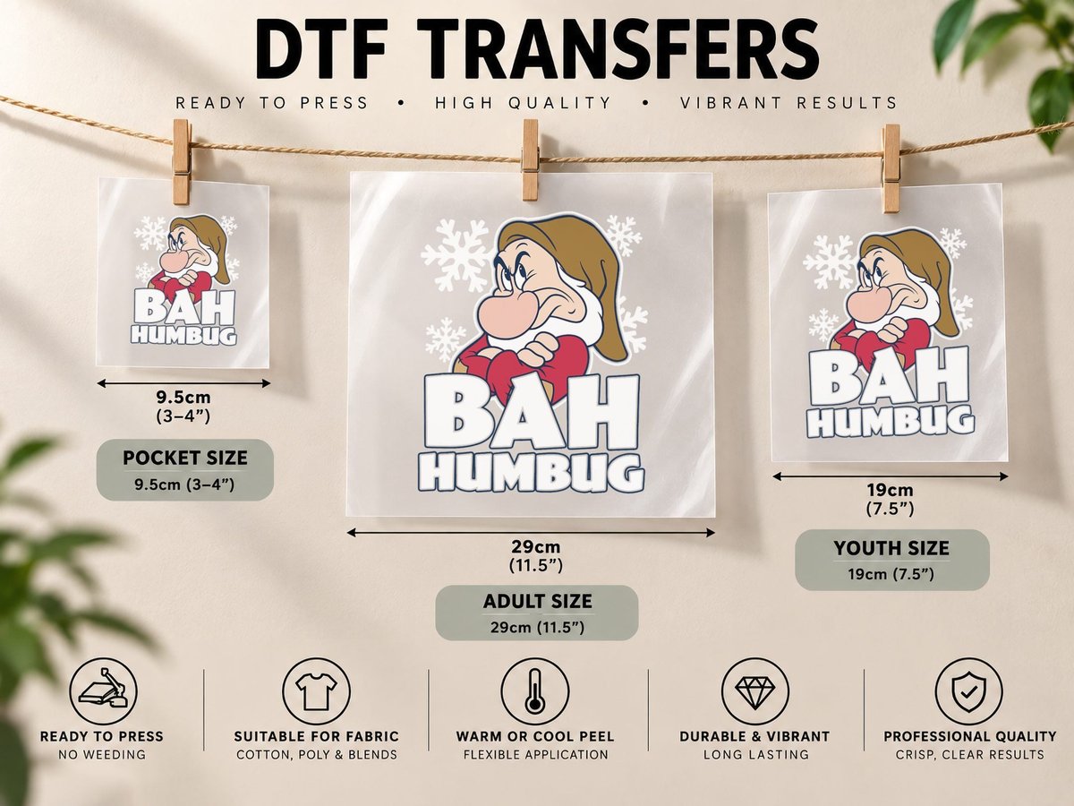 Snow White & the Seven Dwarfs Christmas Grumpy Humbug DTF Transfer Iron On