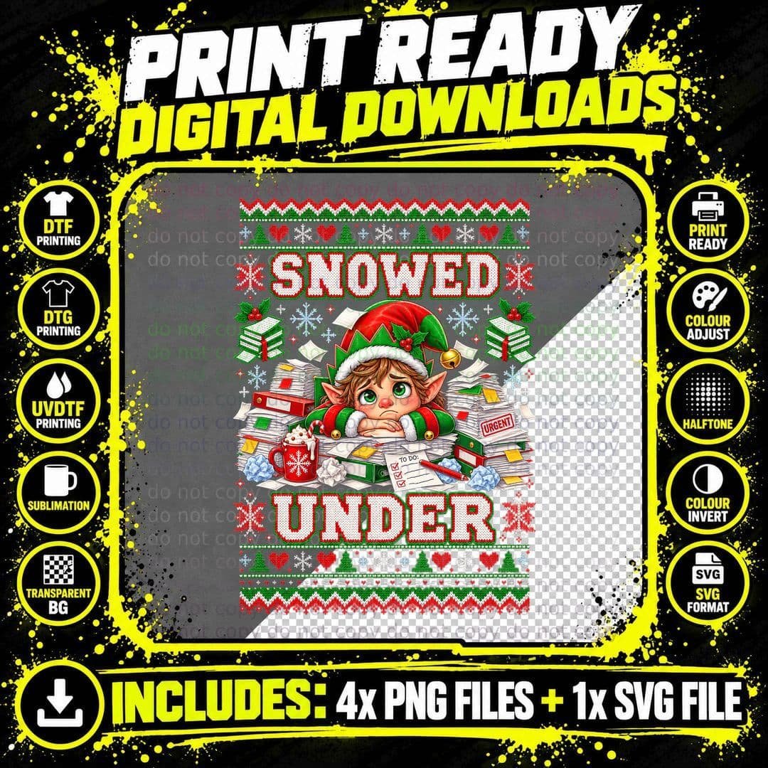 Snowed Under Office Christmas Shirt Elf Coworker Work Png SVG Digital Bundle