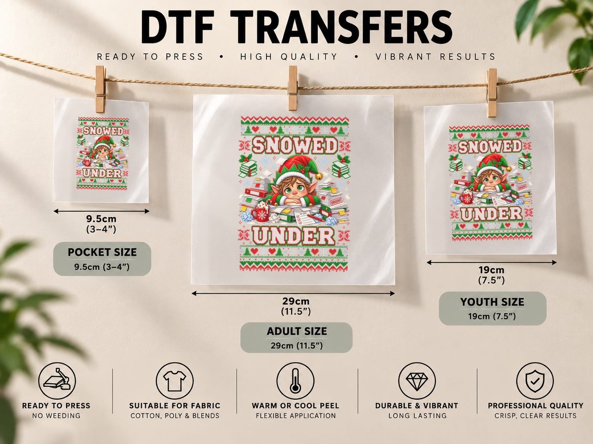 Snowed Under Office Christmas Elf Coworker Work Humor DTF Transfer Iron On