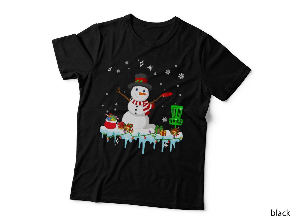 Snowman Playing Disc Golf Christmas Disc Golf Player Lover T-Shirt