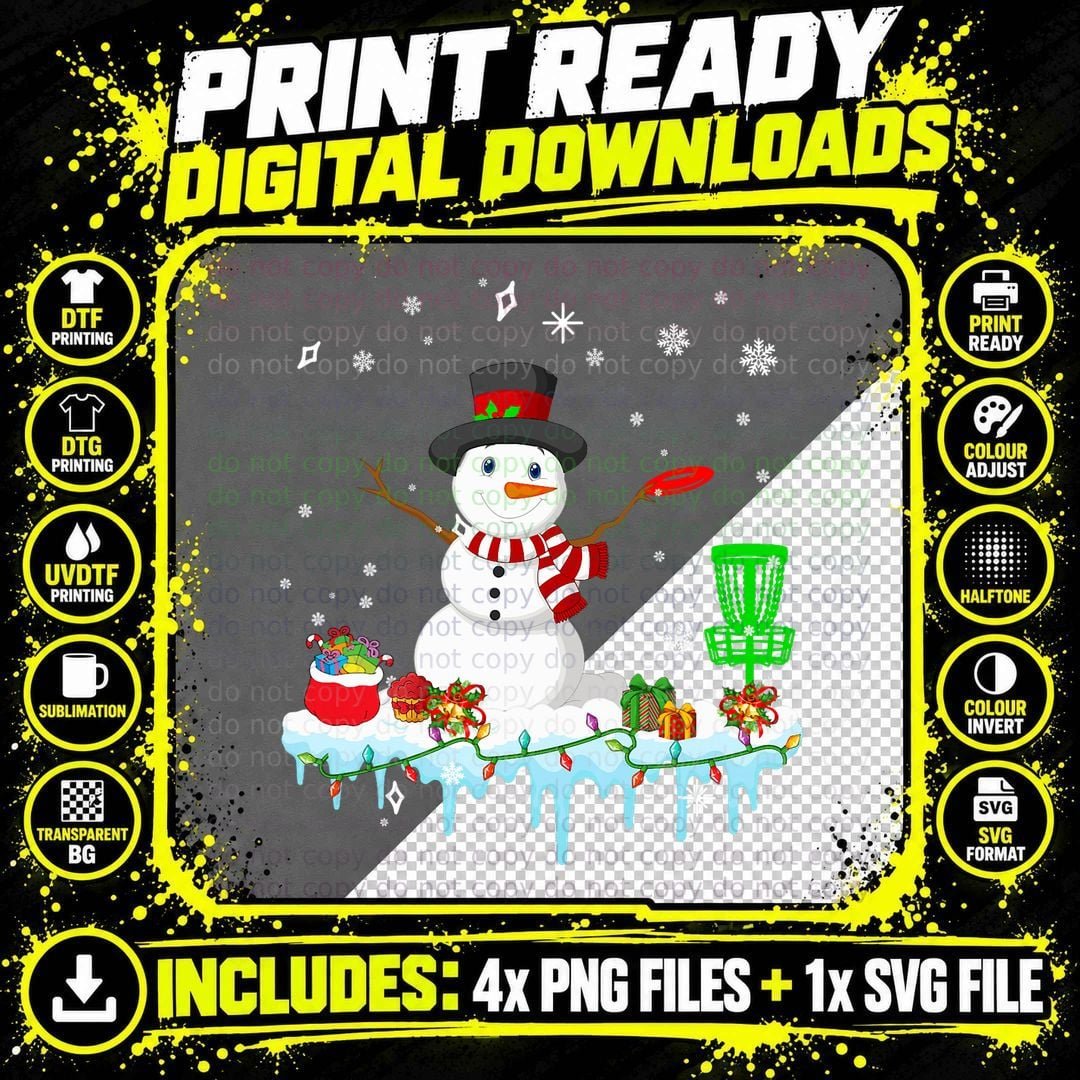 Snowman Playing Disc Golf Christmas Disc Golf Player Png SVG Digital Bundle
