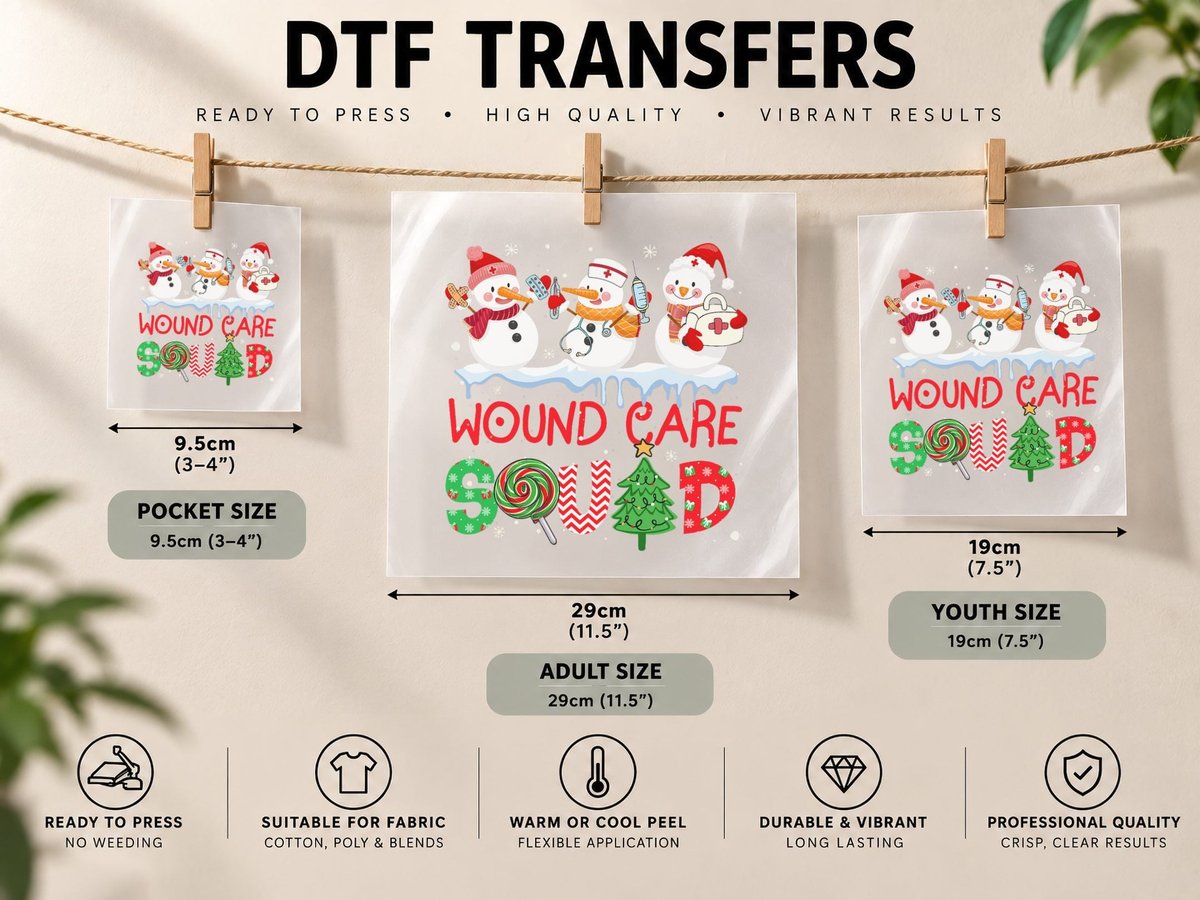 Snowman Wound Care Nurse Squad Christmas Holiday Matching DTF Transfer Iron On