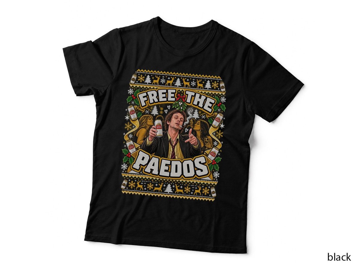 Super Hans Christmas Shirt Peep Show Free the Paedos Quote British Comedy Tee