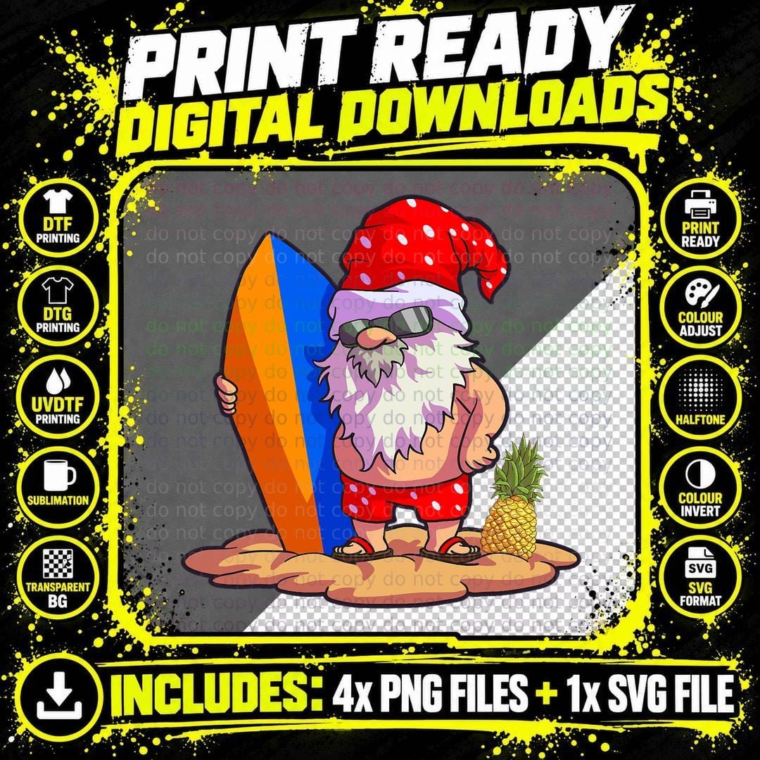 Surfing Gnome Shirt Women Christmas in June Pineapple Png SVG Digital Bundle