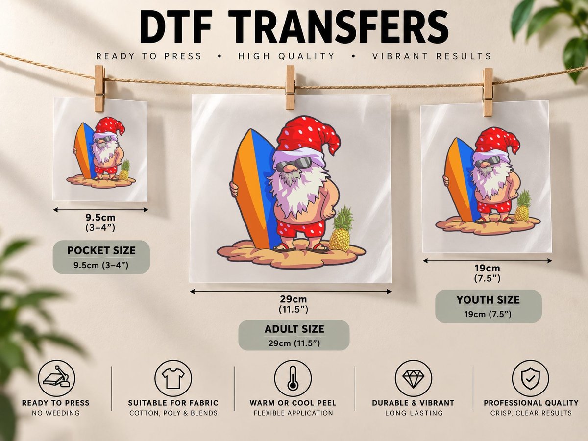 Surfing Gnome Women Christmas in June Pineapple Gnome DTF Transfer Iron On