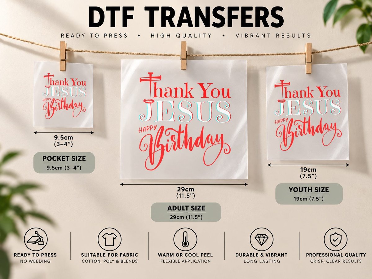 Thank You Jesus Happy Birthday Christmas Celebrate Christ DTF Transfer Iron On