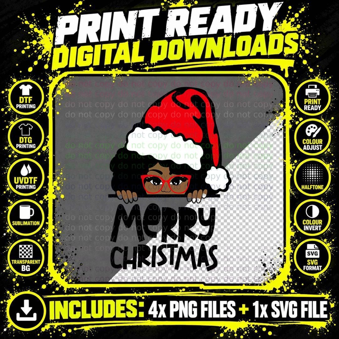 That Melanin Christmas Mrs. Claus Santa Black Peeking Png SVG Digital Bundle