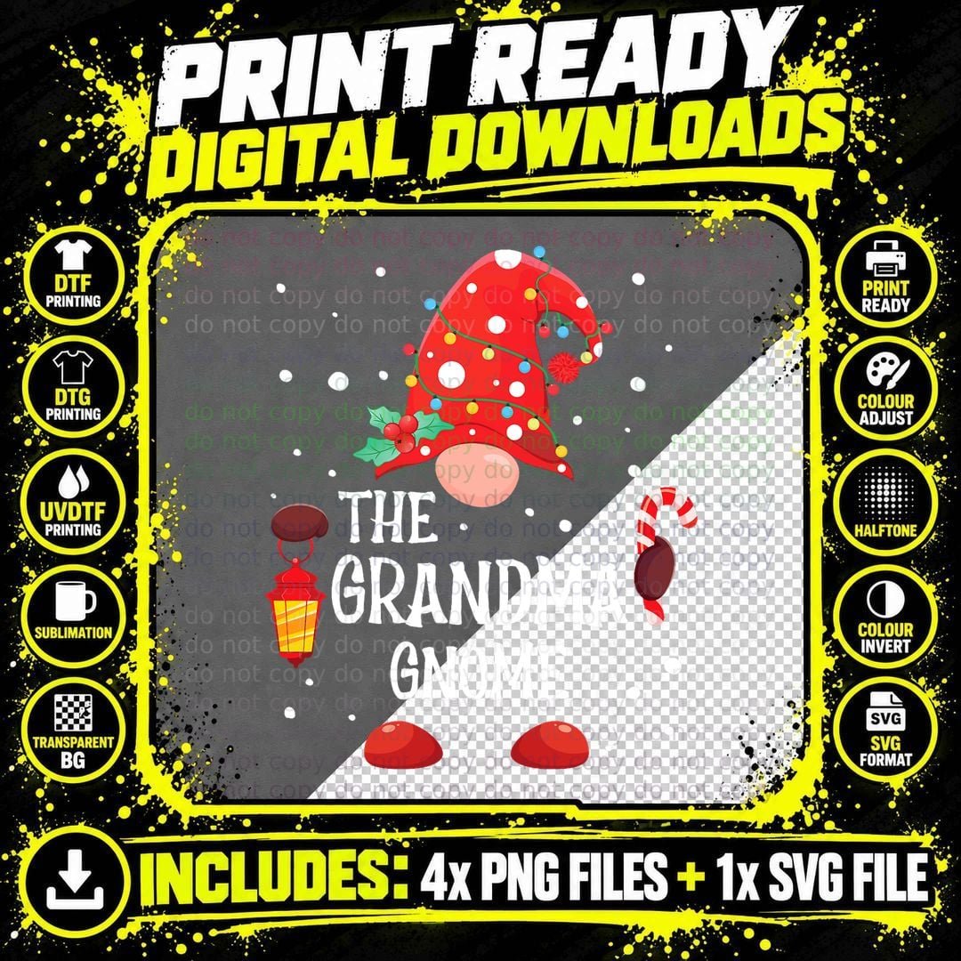 The Grandma Gnome Matching Family Christmas Gnome Pajama Png SVG Digital Bundle
