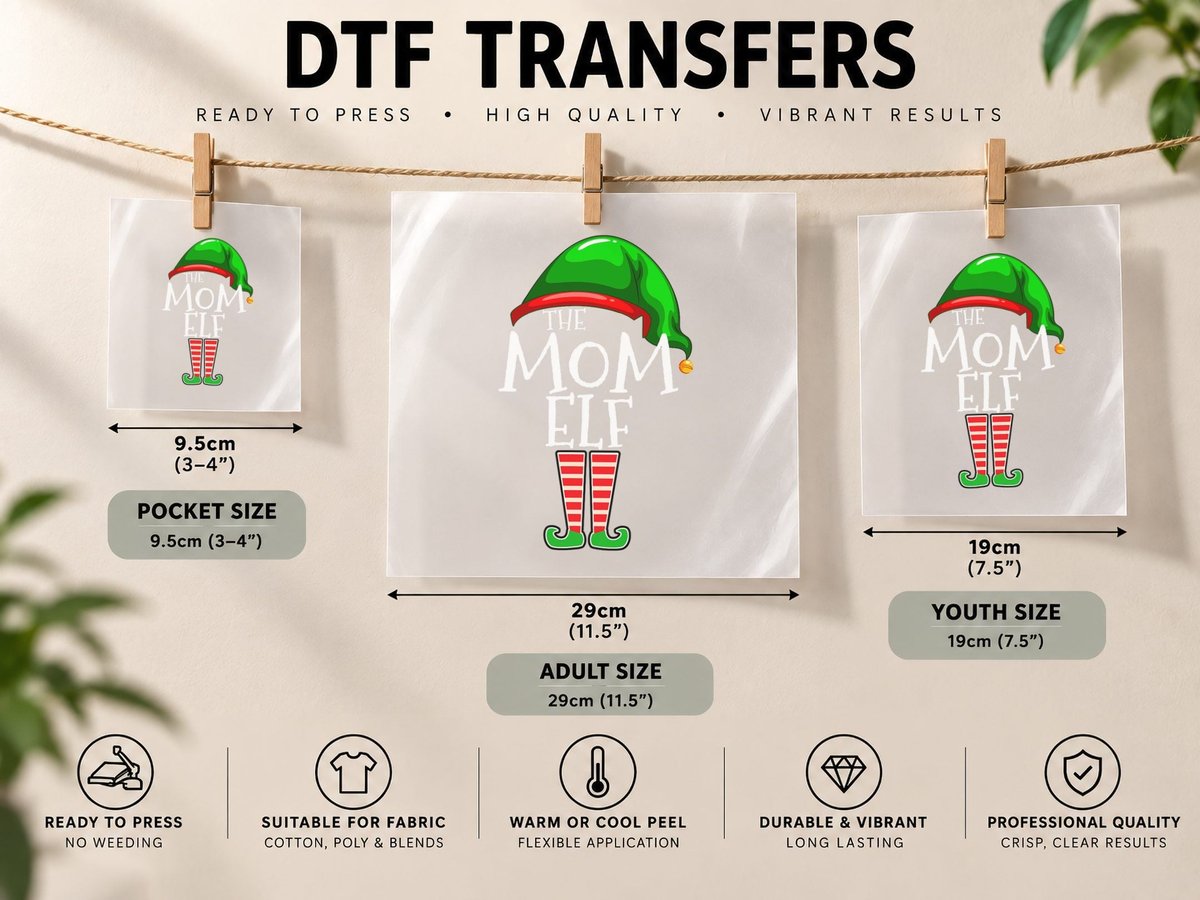 The Mom Elf Family Matching Group Christmas Gift Mommy DTF Transfer Iron On