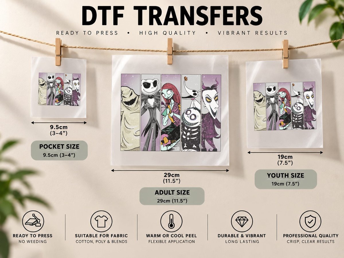 The Nightmare Before Christmas, Halloween Horror Theme DTF Transfer Iron On