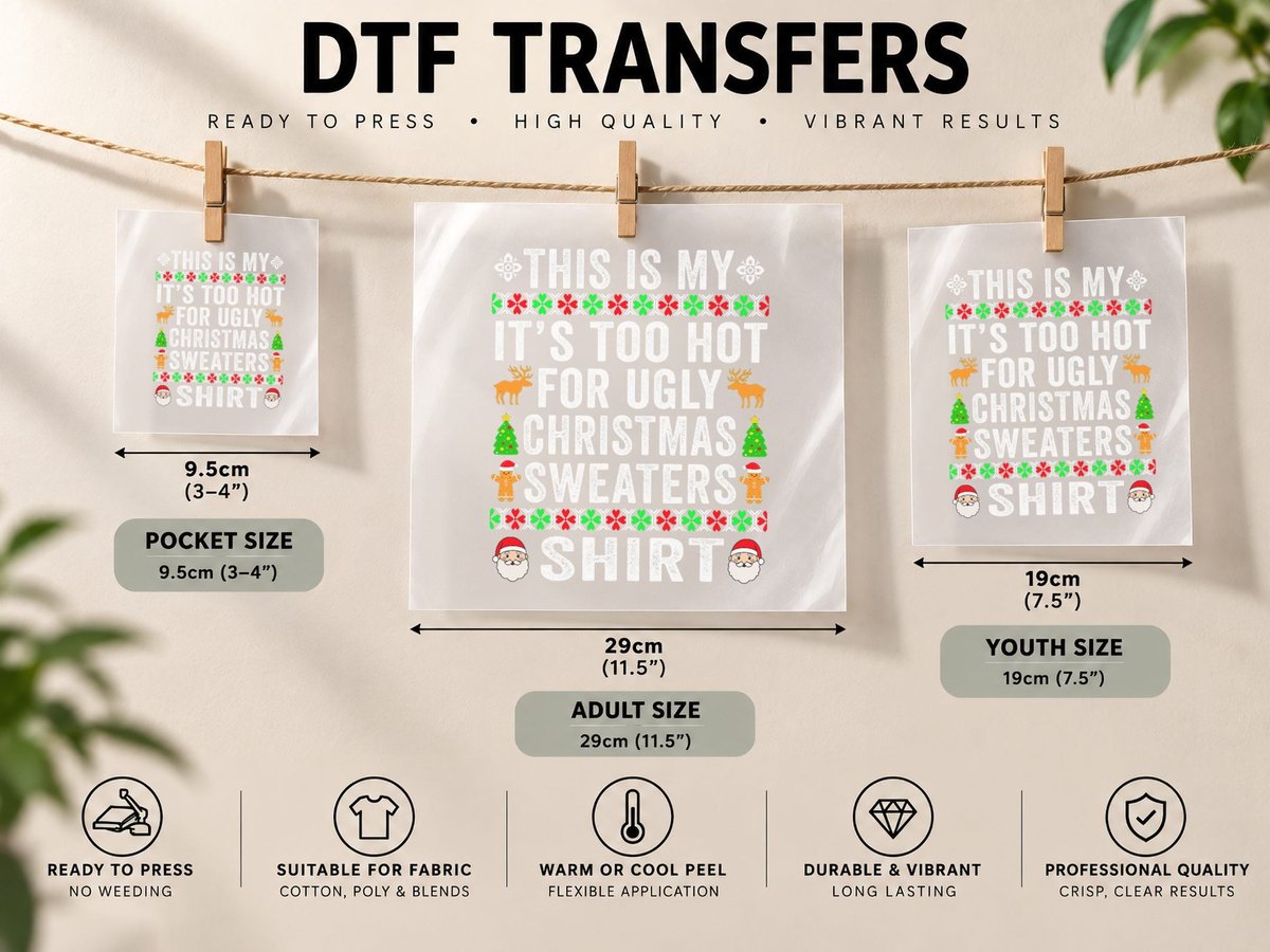 This Is My It's Too Hot for Ugly Christmas Women Men DTF Transfer Iron On