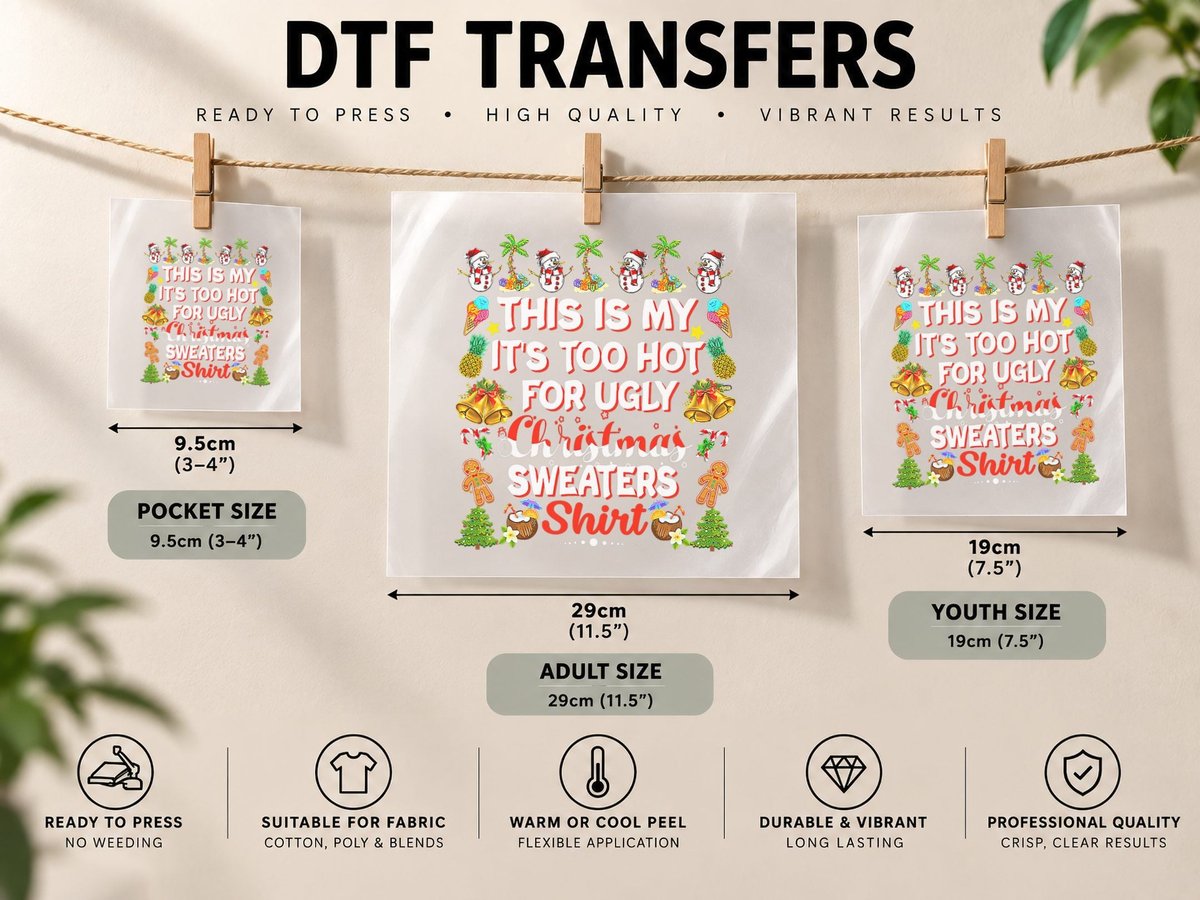 This Is My It's Too Hot for Ugly Christmas Ugly DTF Transfer Iron On