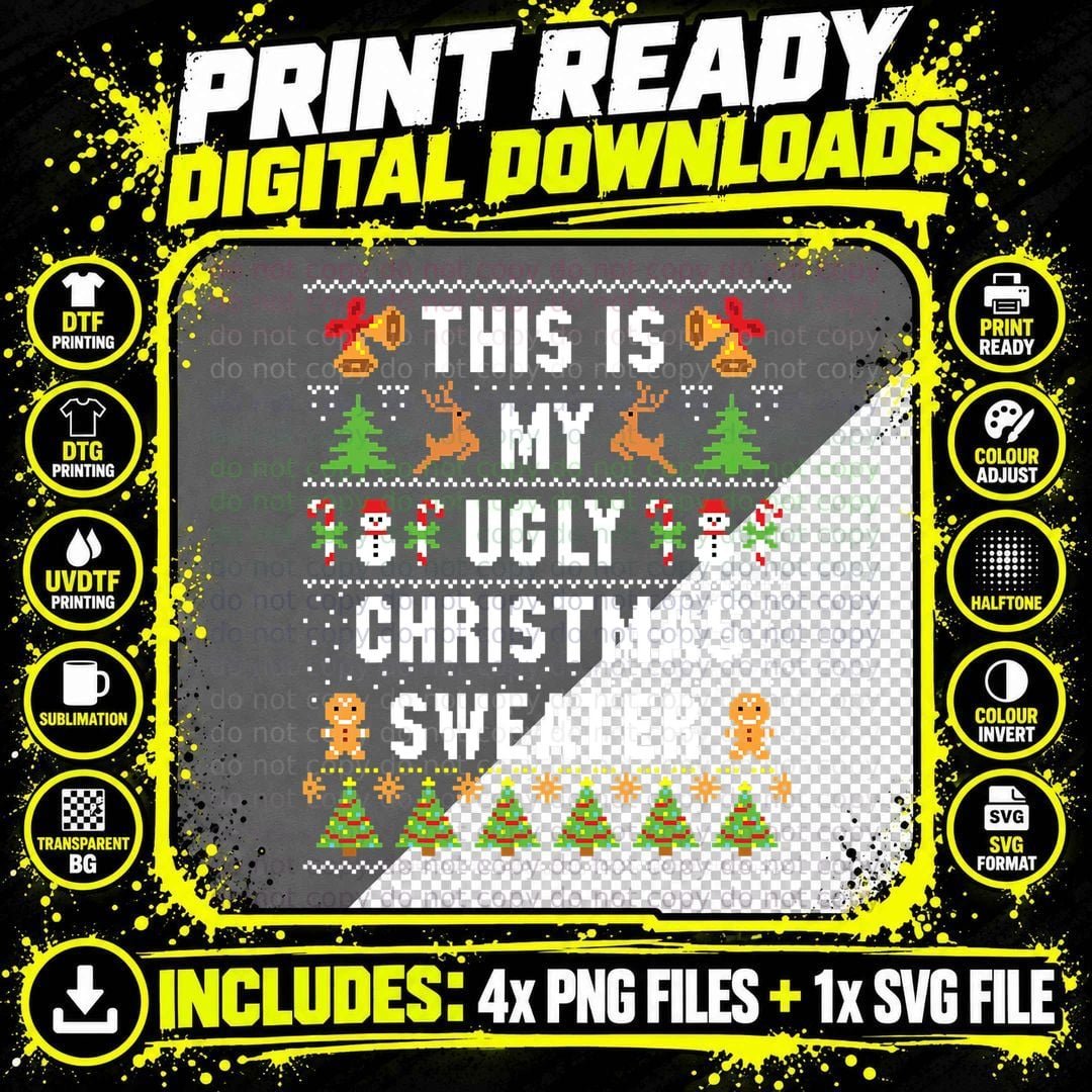This Is My Ugly Sweater Funny Christmas T-Shirt Png SVG Digital Bundle