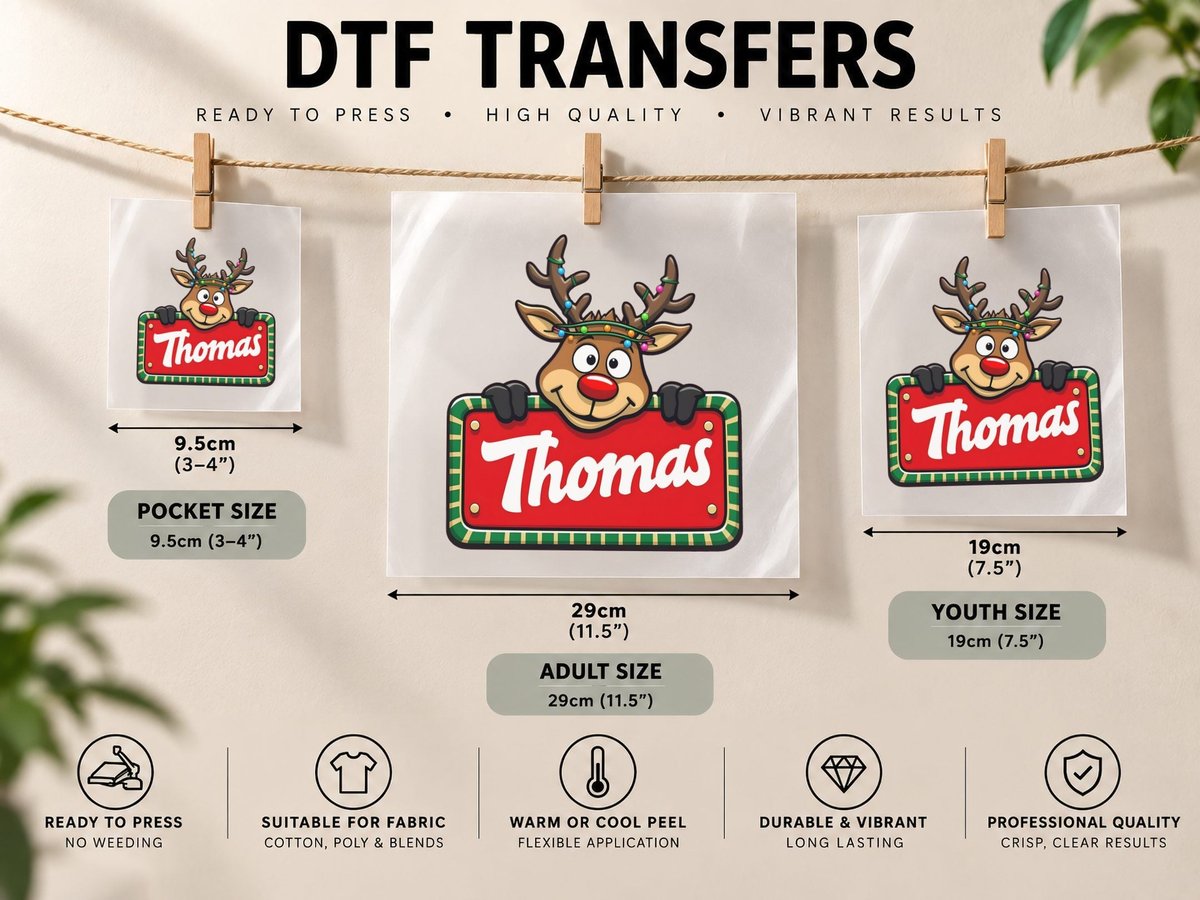 Thomas Custom Reindeer Peeking Christmas Kids Lights DTF Transfer Iron On