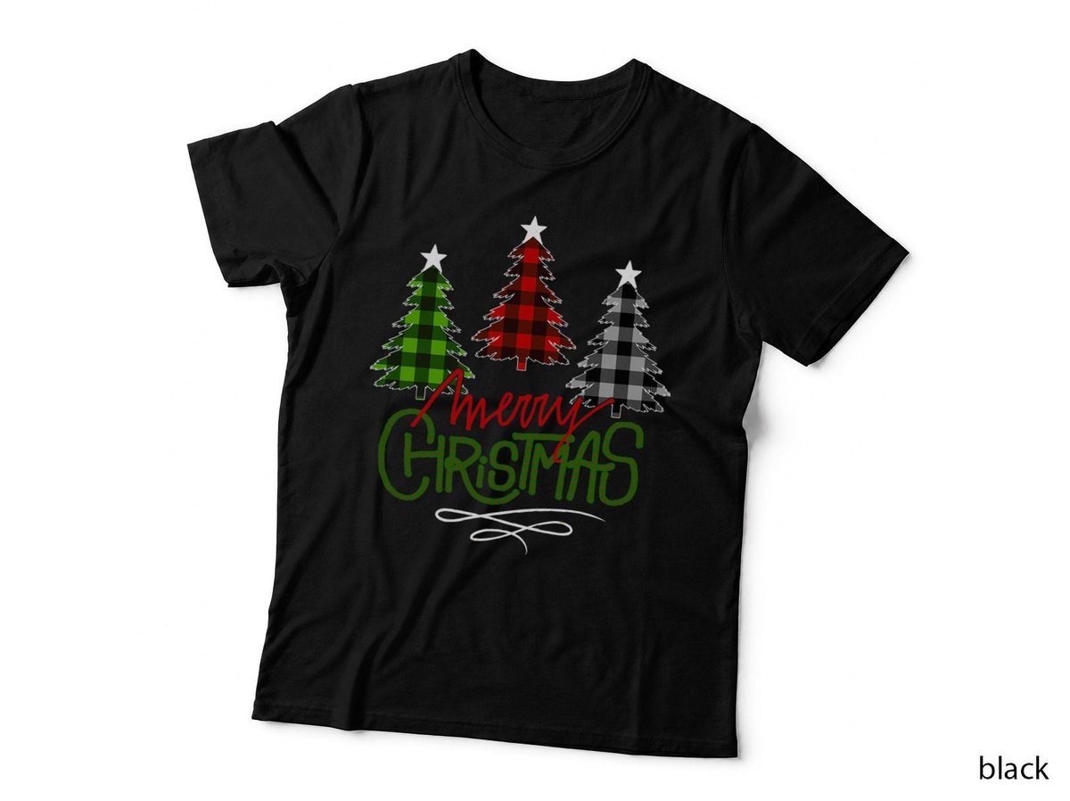 Three Buffalo Plaid Merry Christmas Tree Gift X-Mas Women T-Shirt