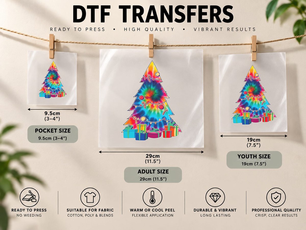 Tie-Dye Christmas Tree 60's Vintage Retro Christmas DTF Transfer Iron On