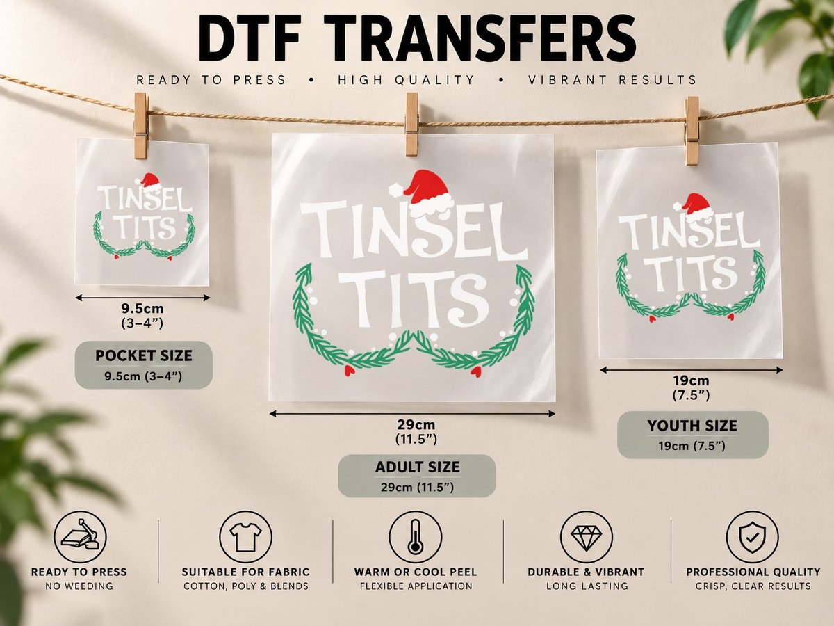 Tinsel Tits and Jingle Balls Funny Matching Christmas DTF Transfer Iron On