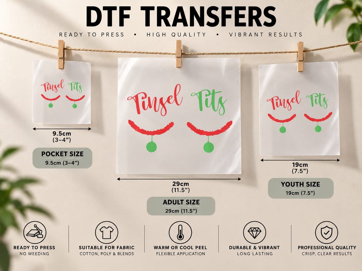 Tinsel Tits and Jingle Balls Funny Matching Christmas DTF Transfer Iron On