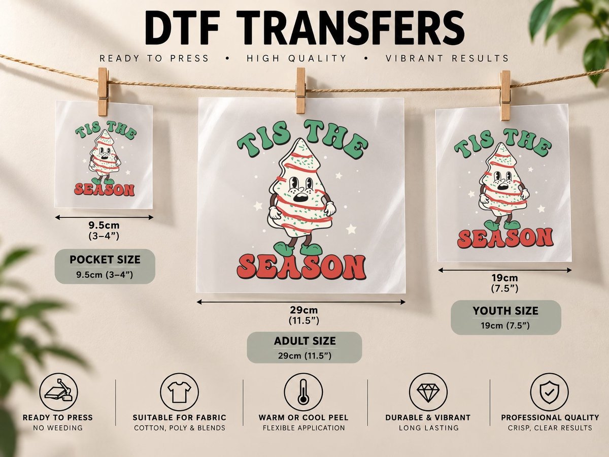 Tis the Season Tree Xmas Retro Christmas Family Boy Girl DTF Transfer Iron On