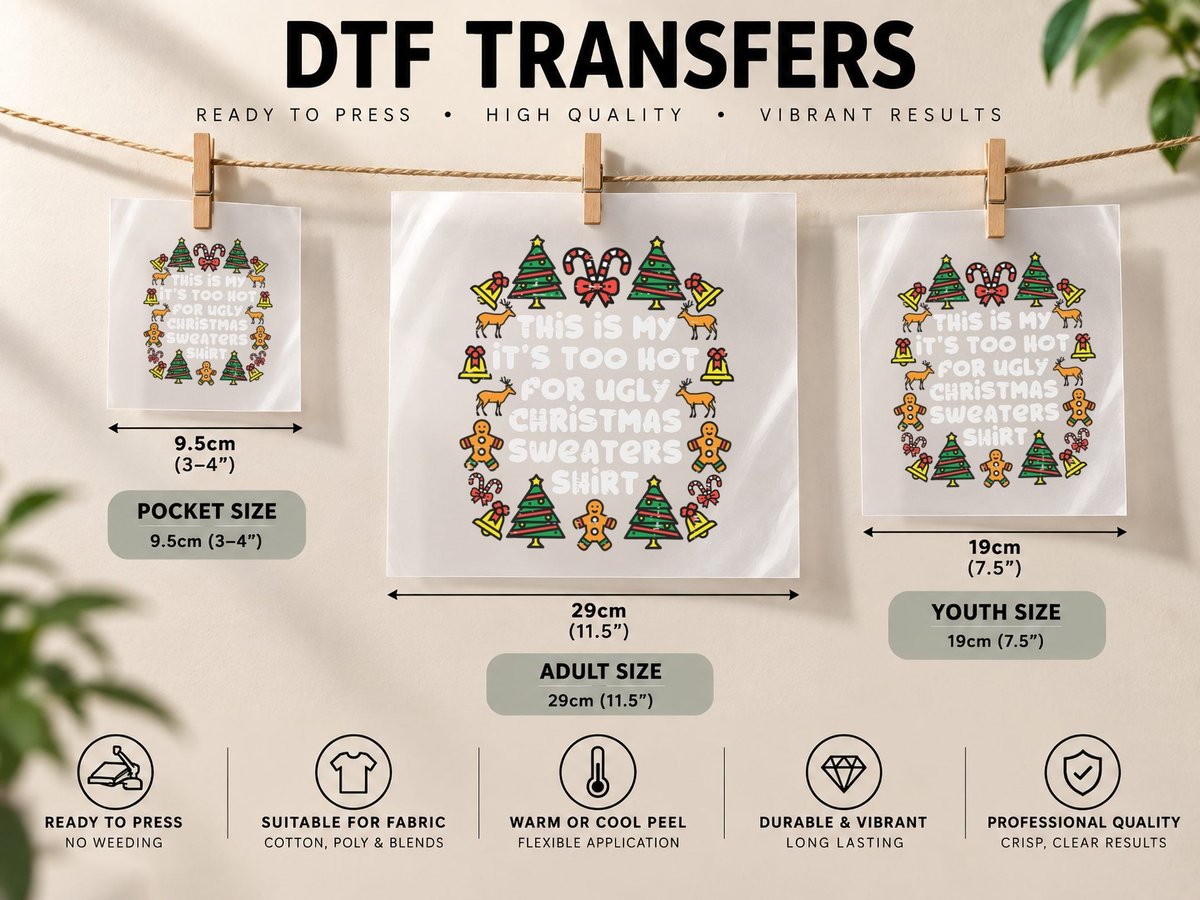 Too Hot Ugly Christmas Funny Xmas Men Women Family DTF Transfer Iron On