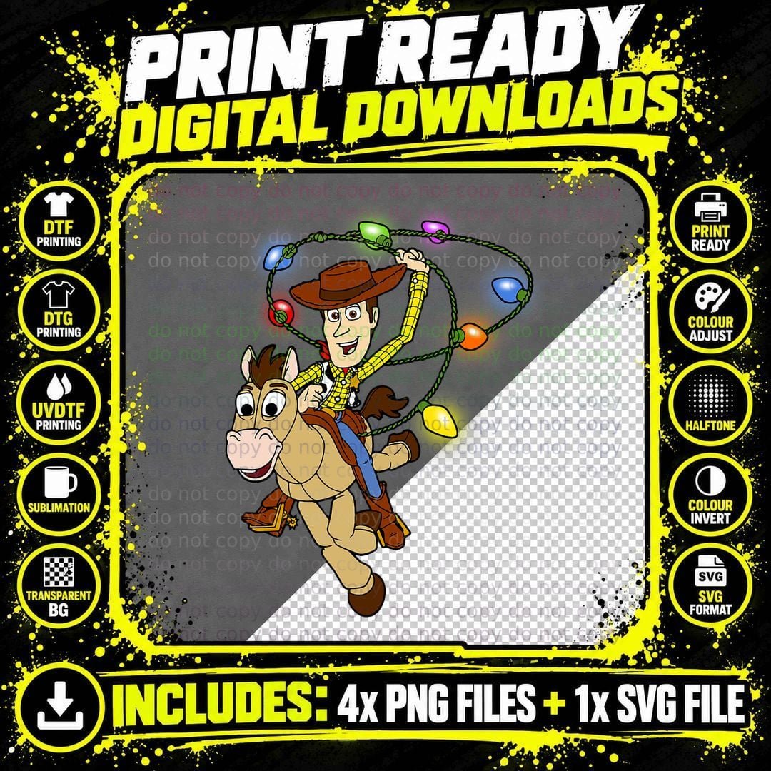 Toy Story Woody Christmas Light Lasso T-Shirt Png SVG Digital Bundle