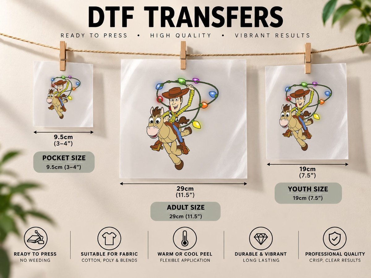 Toy Story Woody Christmas Light Lasso DTF Transfer Iron On