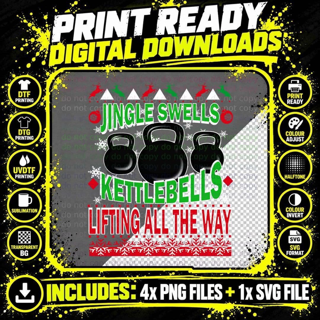 Ugly Christmas Gym Kettlebell Weightlifting Fitness Gift Png SVG Digital Bundle