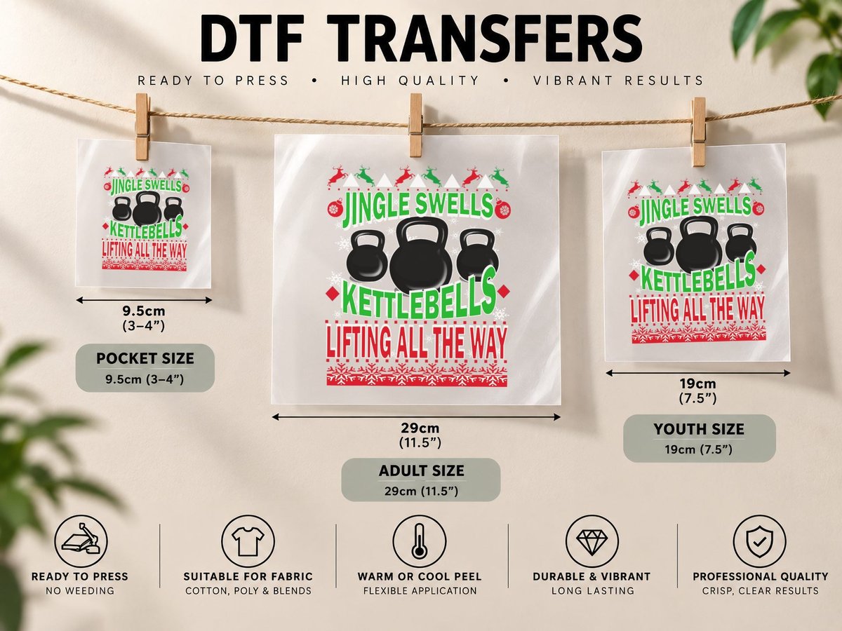 Ugly Christmas Gym Kettlebell Weightlifting Fitness Gift DTF Transfer Iron On