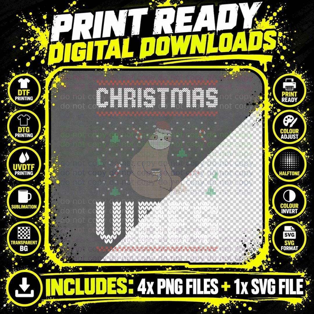 Ugly Christmas Vibes Pajama Cute Animal X-Mas Holiday Png SVG Digital Bundle