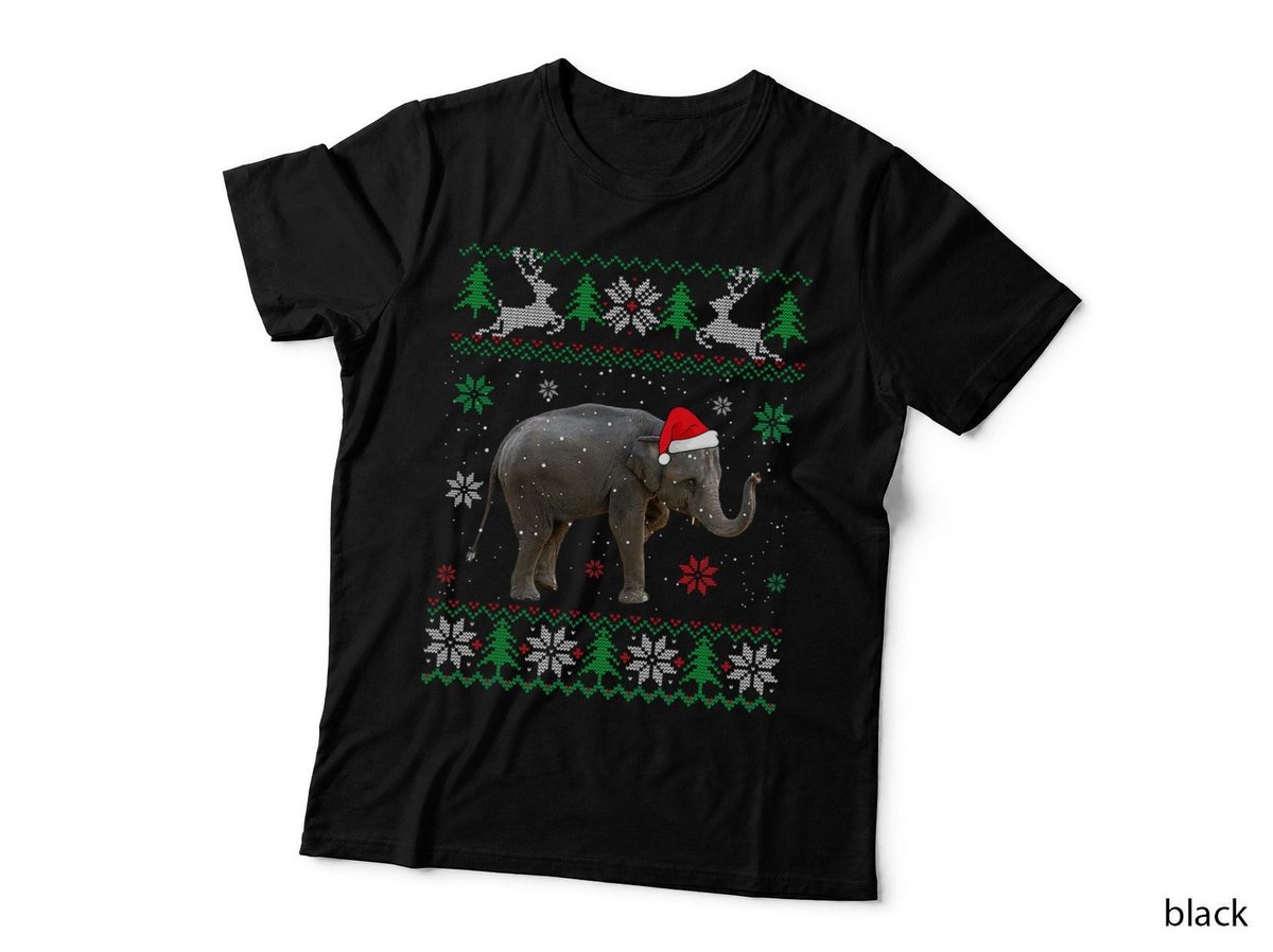 Ugly Sweater Christmas Elephant Lover Santa Hat Animals T-Shirt