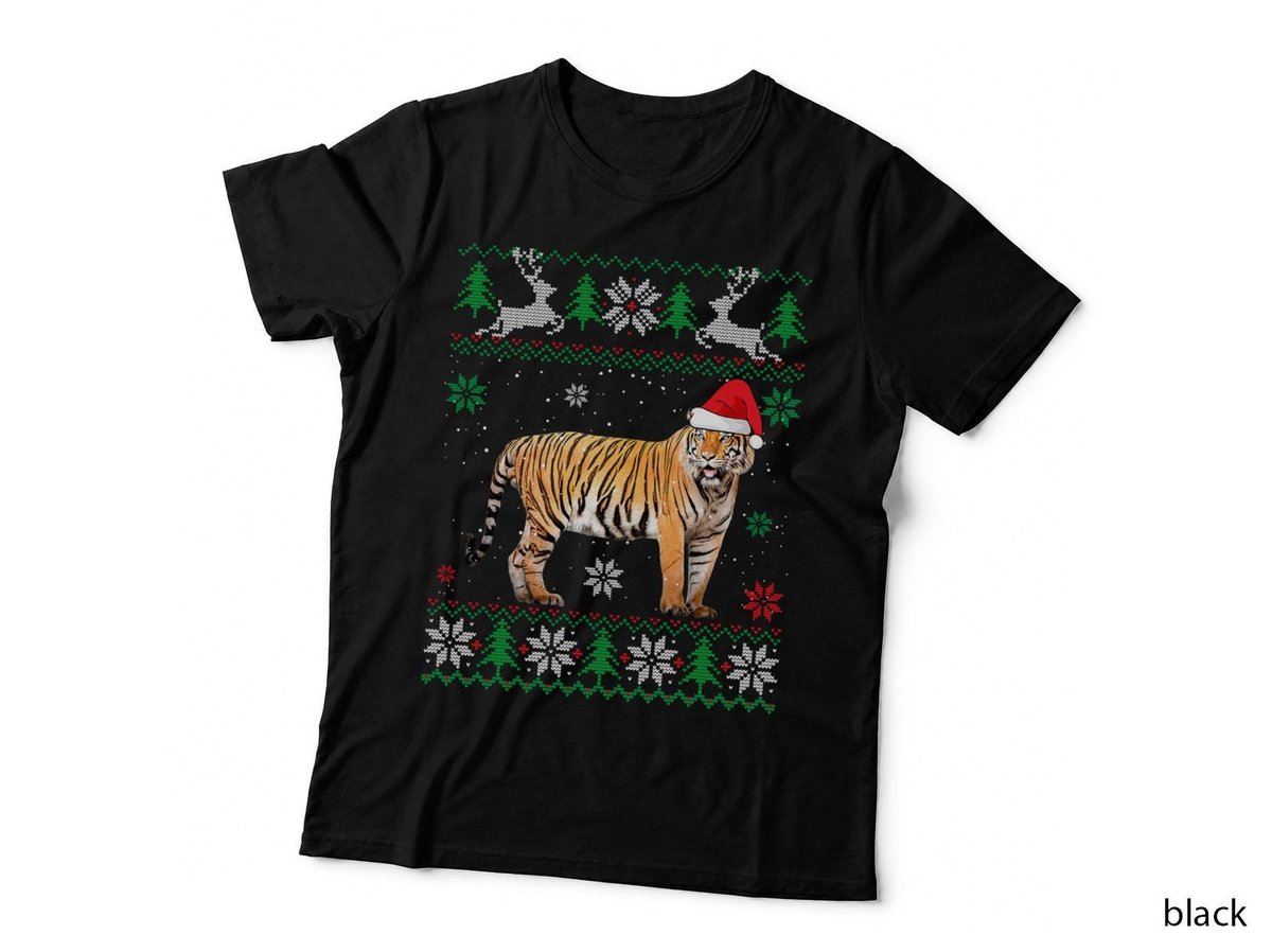 Ugly Sweater Christmas Tiger Lover Santa Hat Animals T-Shirt