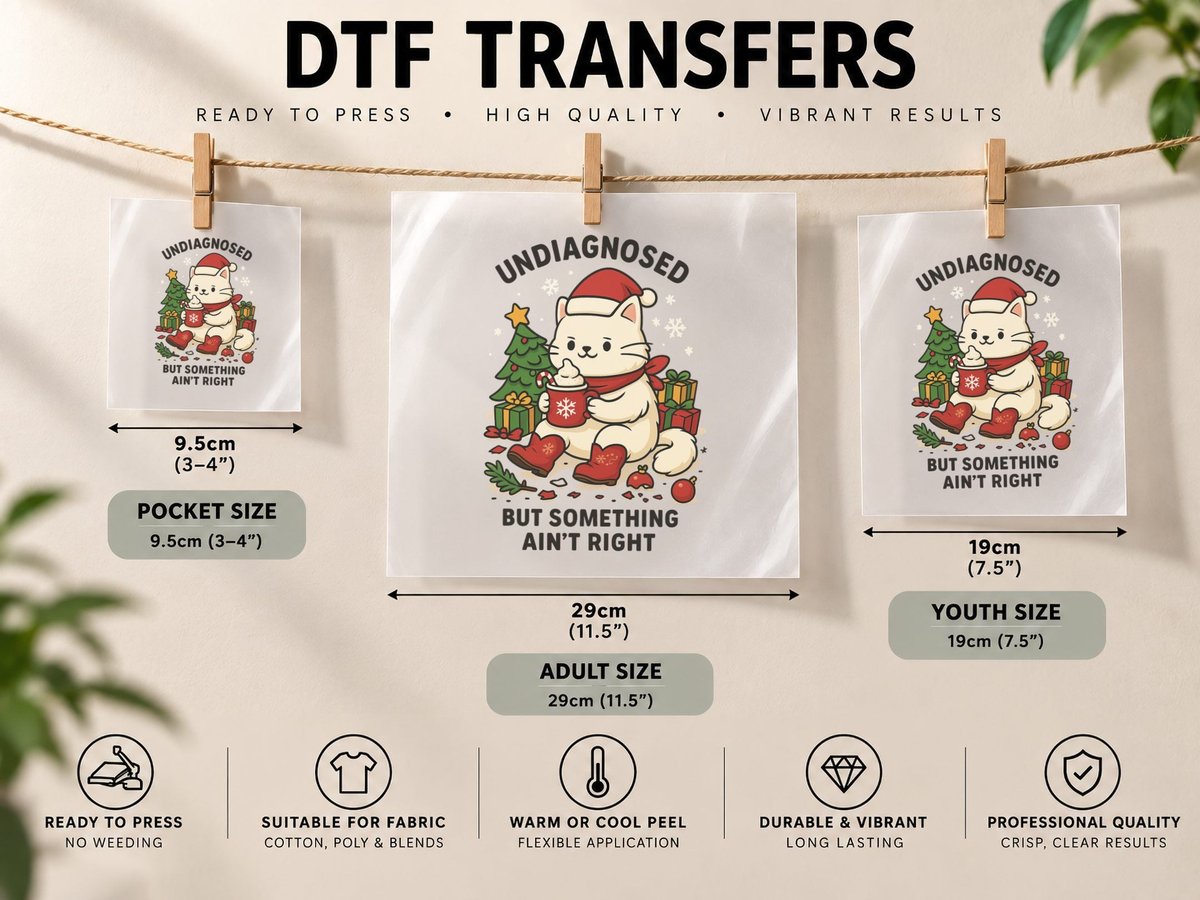 Undiagnosed but Something Ain't Right Funny Christmas Cat DTF Transfer Iron On