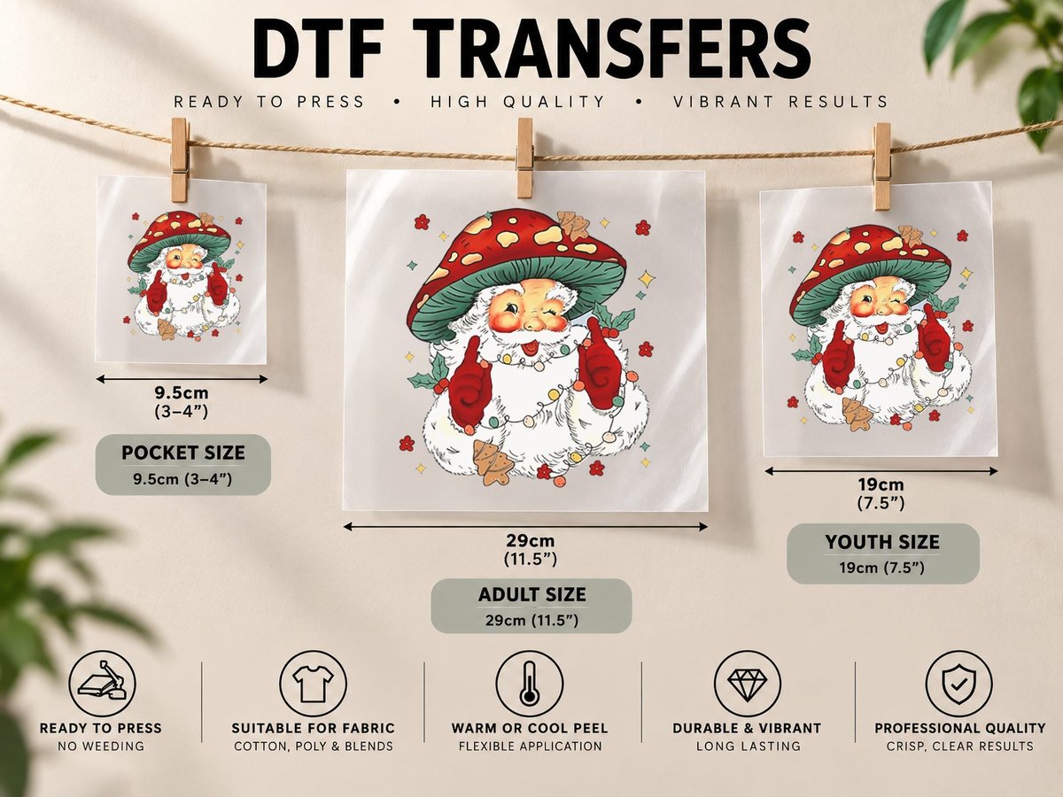Vintage Christmas Mushroom Santa Claus Face Old Fashioned DTF Transfer Iron On