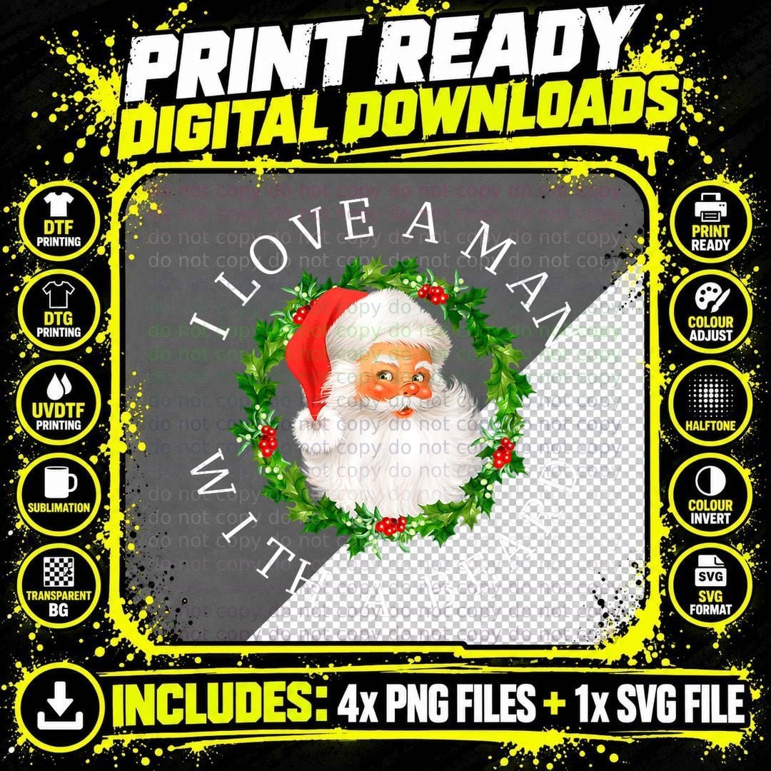 Vintage Christmas Santa Beard I Love a Man with a Beard Png SVG Digital Bundle