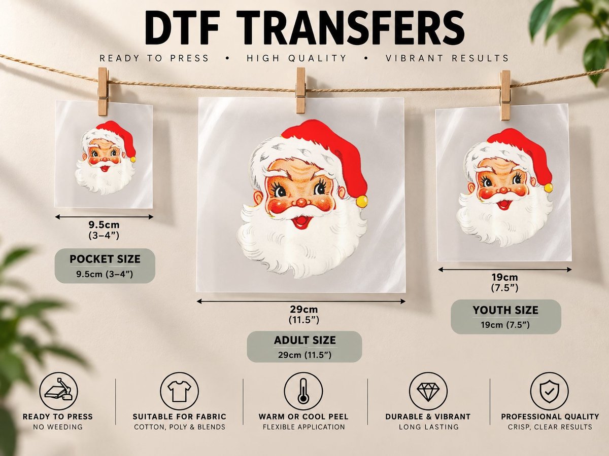 Vintage Christmas Santa Claus Face Cute Funny Old Fashioned DTF Transfer Iron On