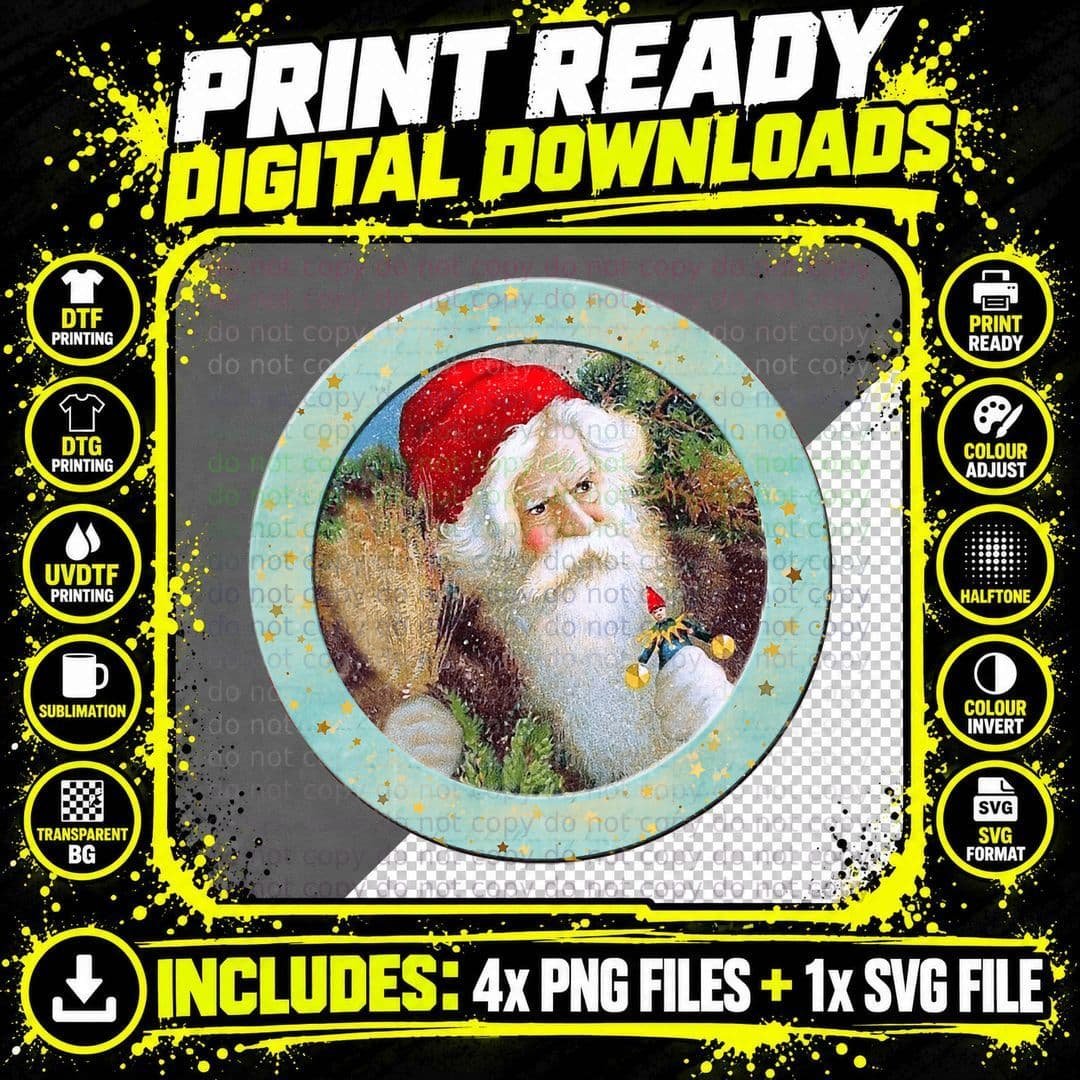 Vintage Christmas Santa Claus Face Old Fashioned Vintage Png SVG Digital Bundle