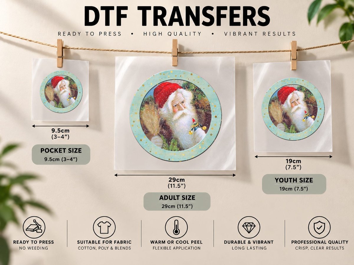 Vintage Christmas Santa Claus Face Old Fashioned Vintage DTF Transfer Iron On