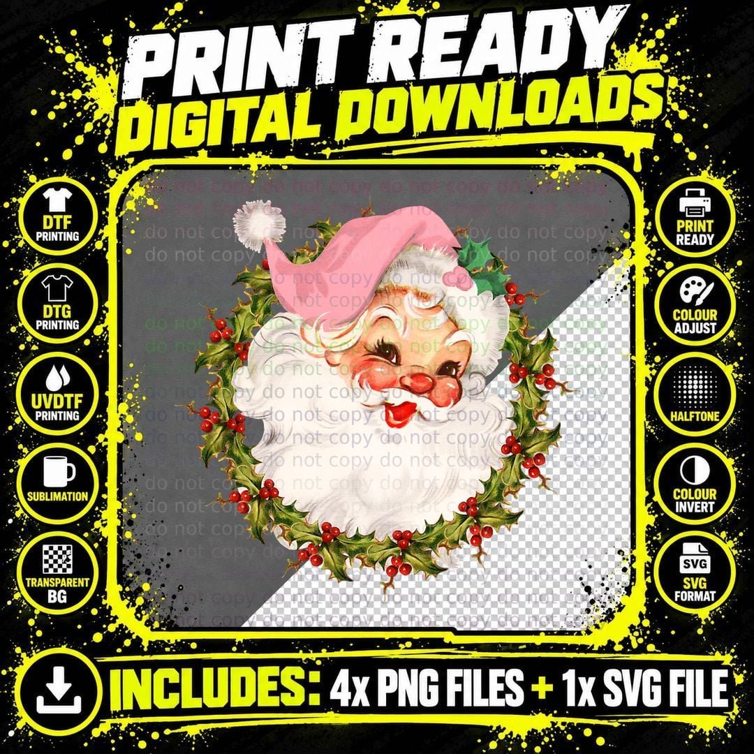 Vintage Christmas Santa Claus Old Fashioned Face T-Shirt Png SVG Digital Bundle