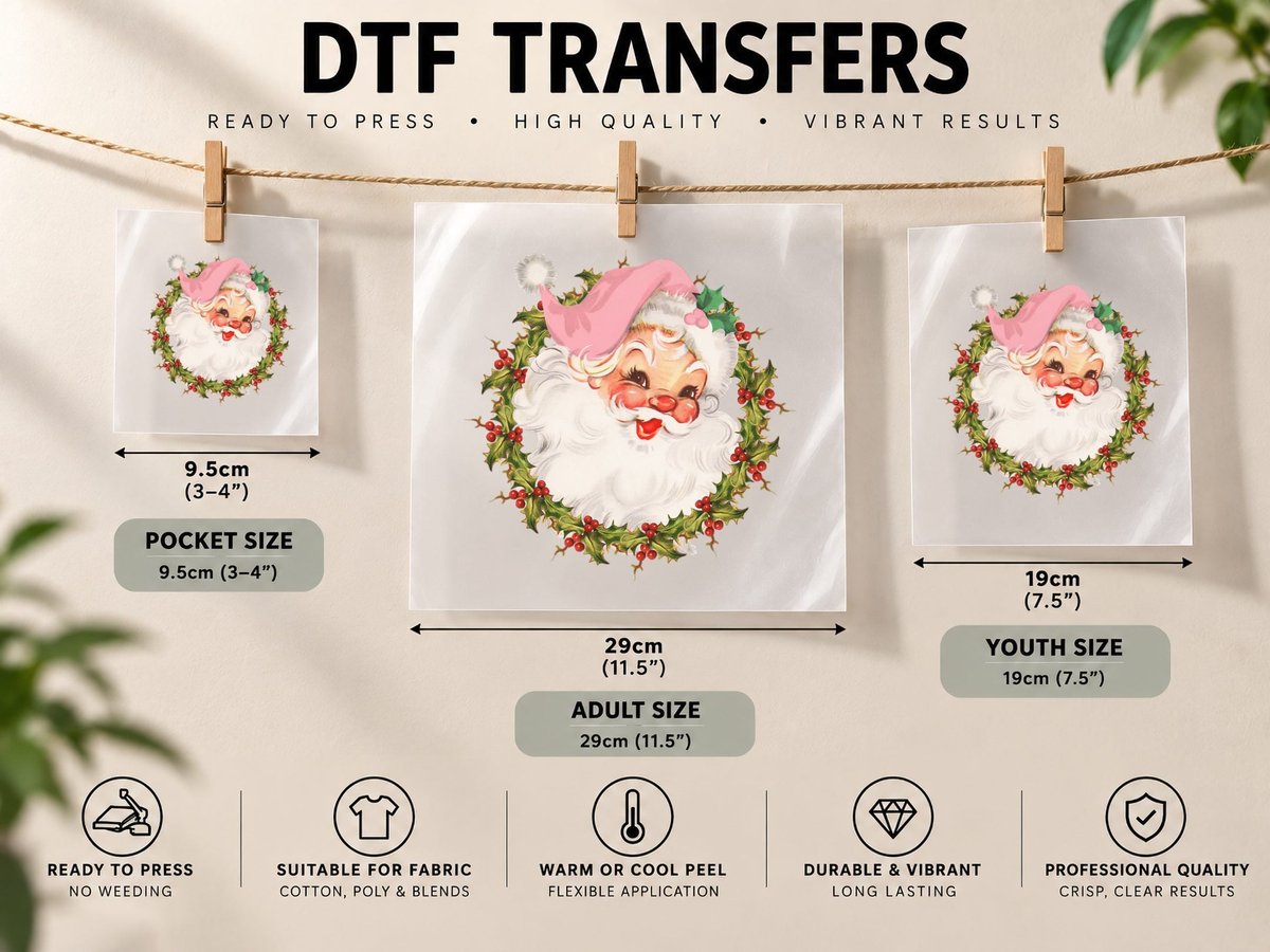 Vintage Christmas Santa Claus Old Fashioned Face DTF Transfer Iron On