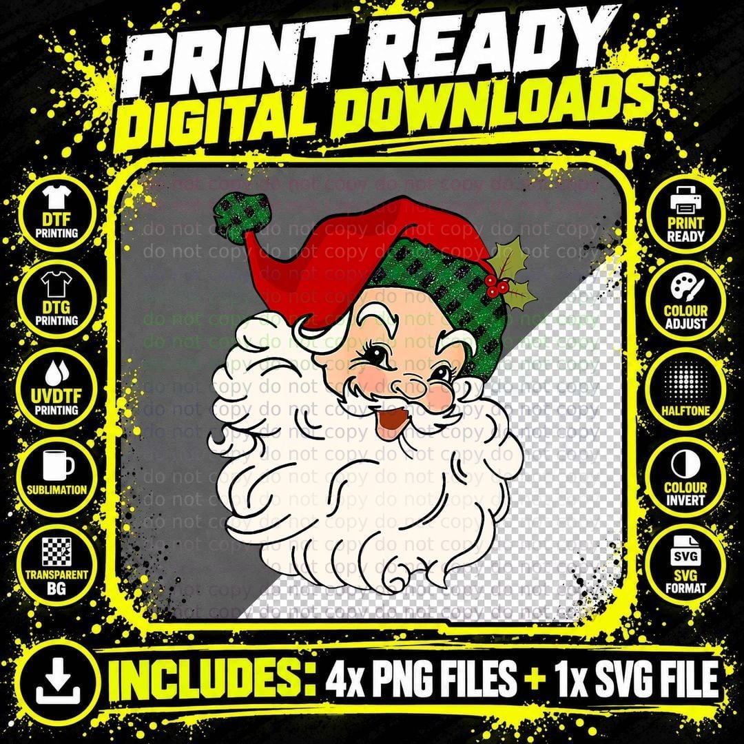 Vintage Pink Christmas Vibes Funny Pink Santa Claus Png SVG Digital Bundle