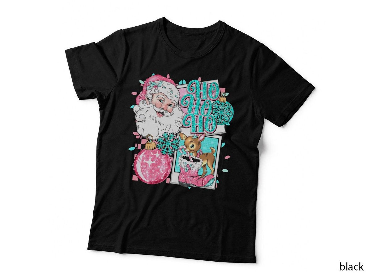 Vintage Pink Santa Claus Christmas Ho Ho Ho Xmas Women Kids T-Shirt