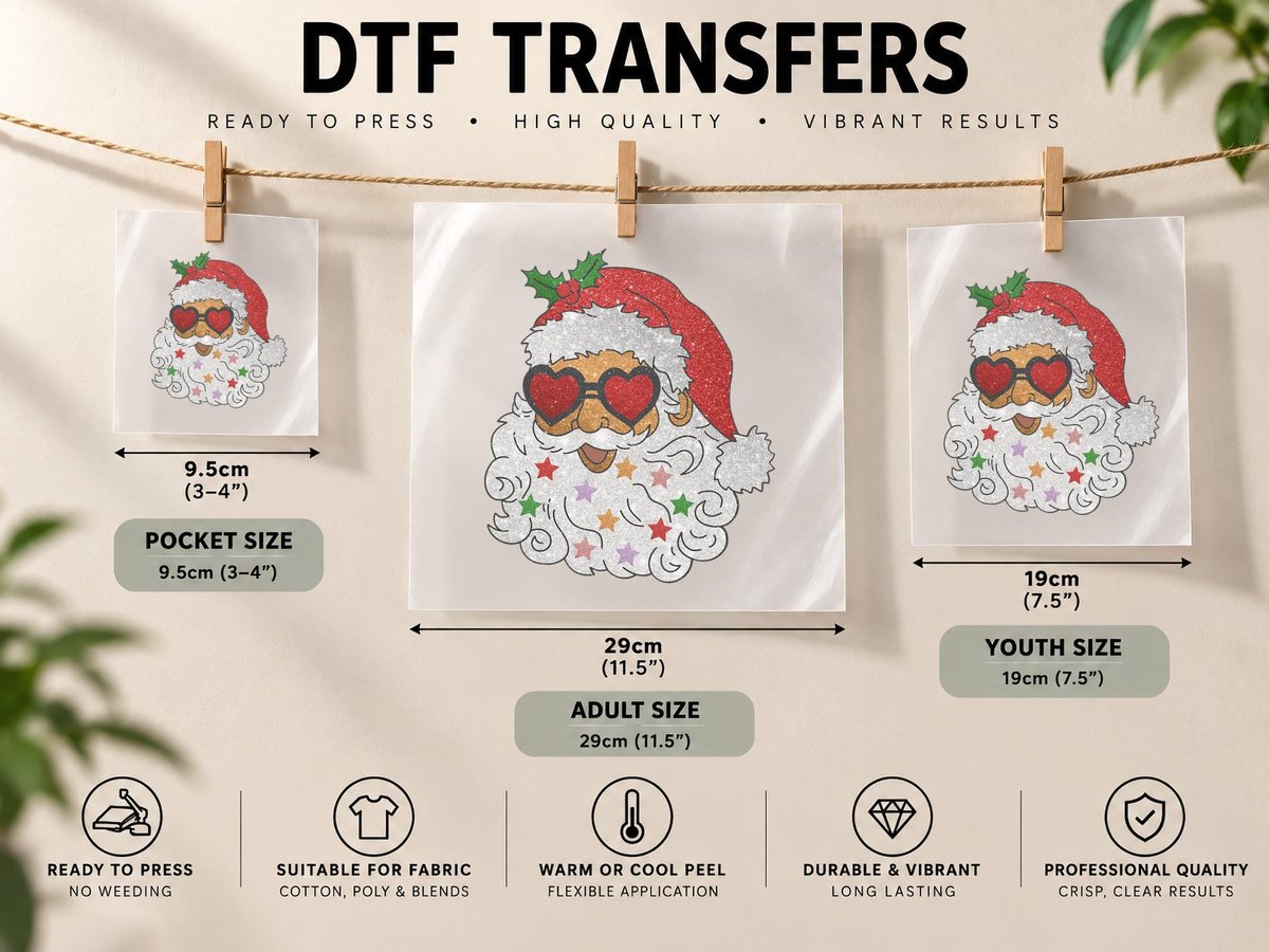 Vintage Santa Claus Sunglasses Christmas Family Pajamas DTF Transfer Iron On