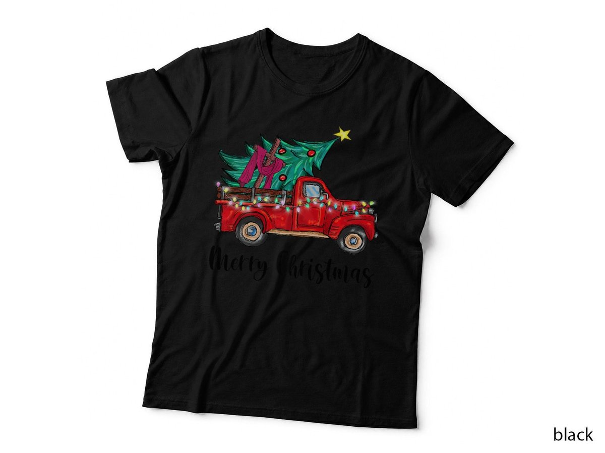 Vintage Wagon Red Truck Christmas Light Tree Pajama Xmas T-Shirt