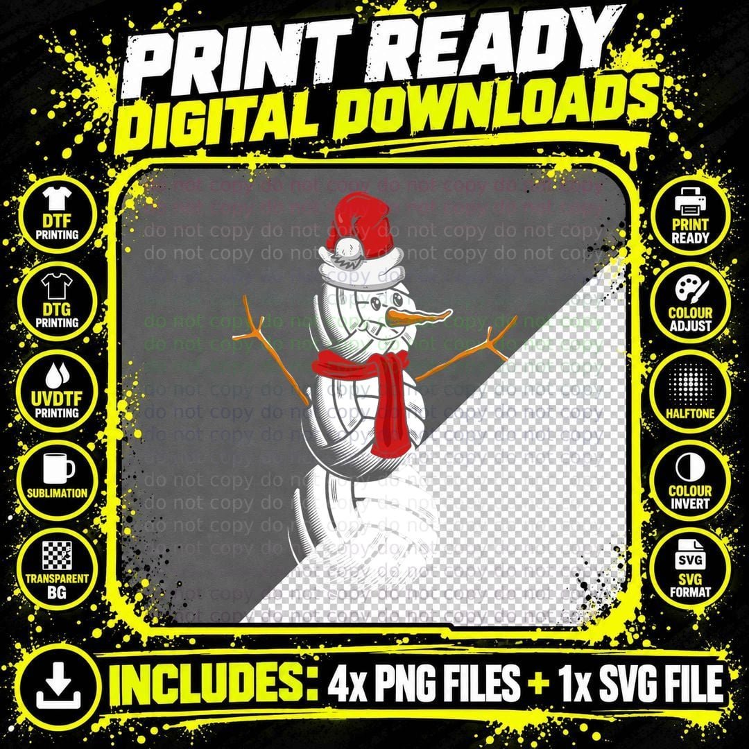 Volleyball Player Snowman Merry Xmas Christmas Day Png SVG Digital Bundle