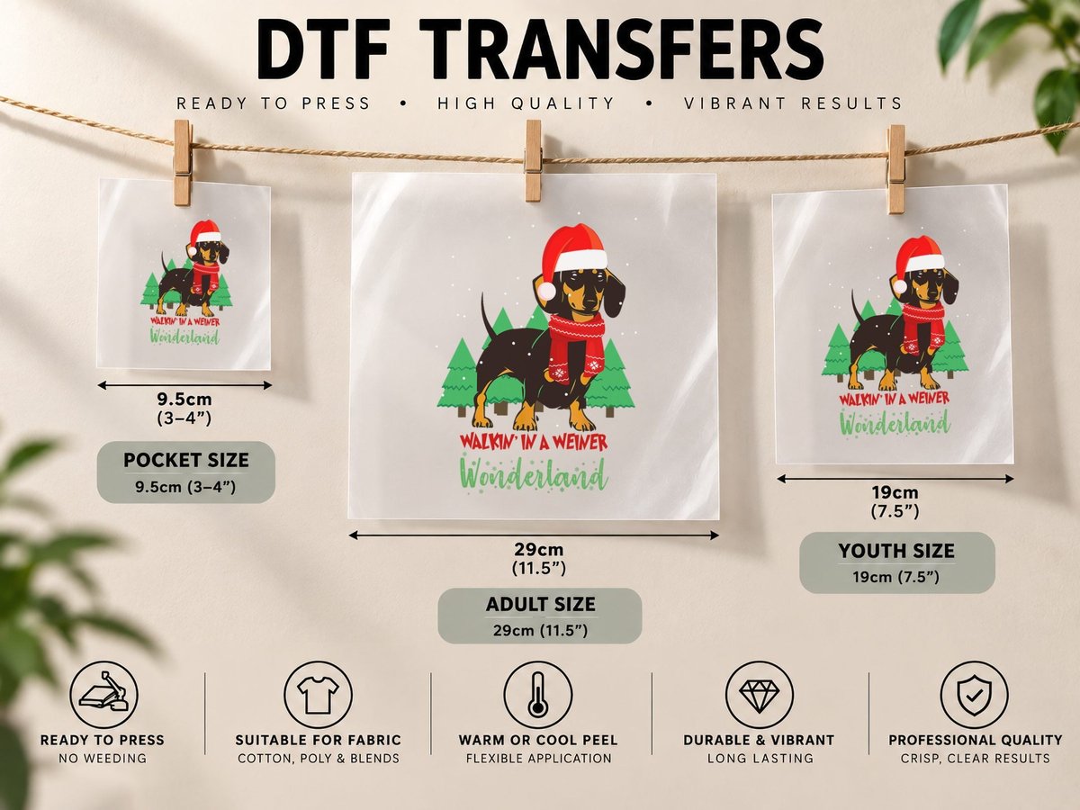 Walking in a Weiner Wonderland Dachshund Christmas Snow DTF Transfer Iron On