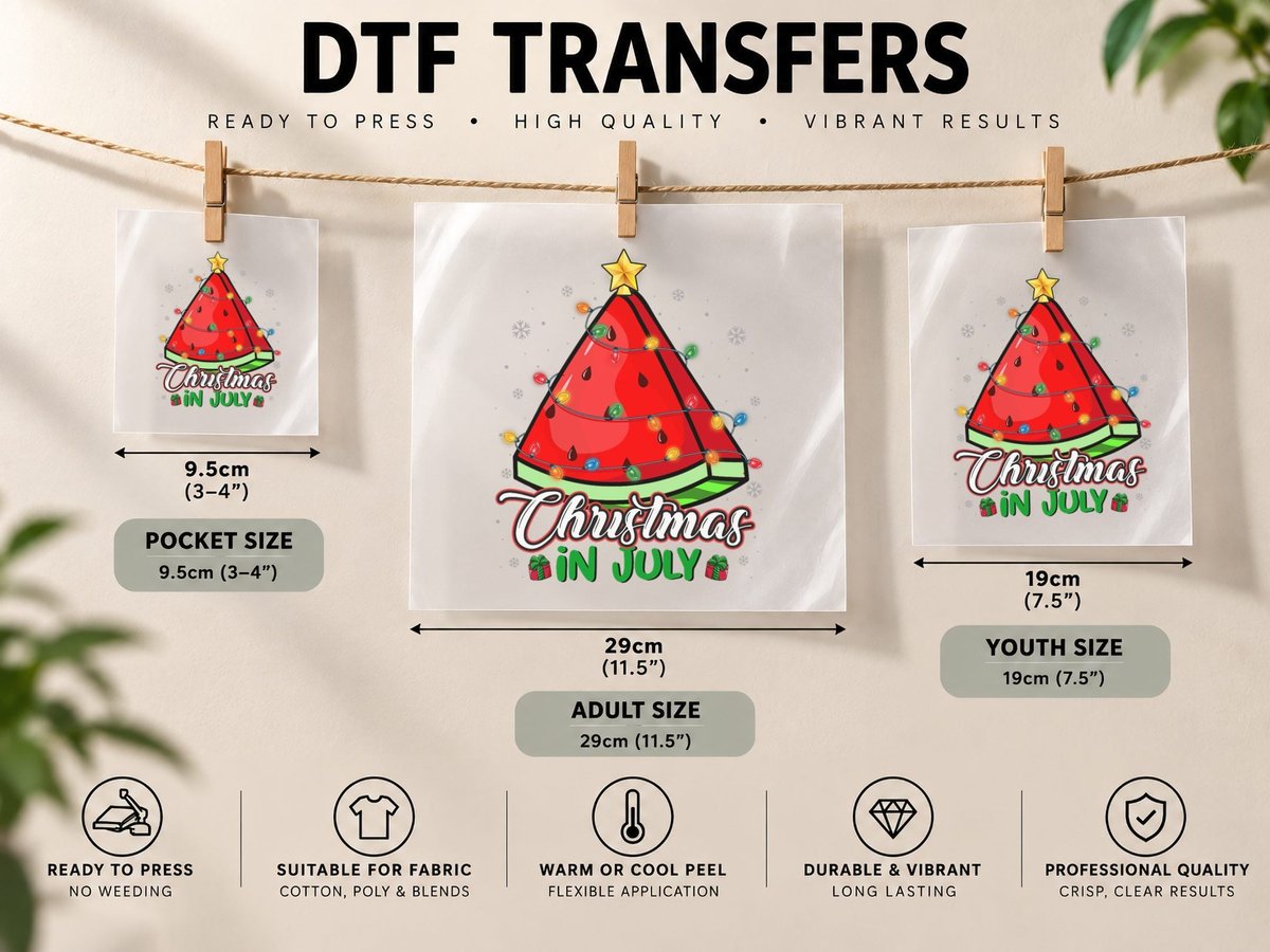 Watermelon Christmas Tree Christmas in July Summer DTF Transfer Iron On