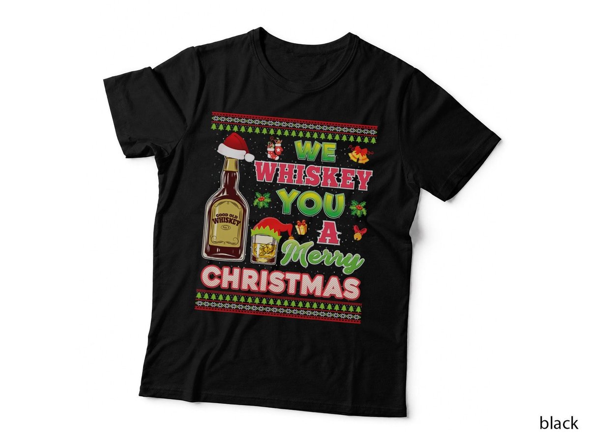 We Whiskey You a Merry Christmas Wish Pajama Drinking Santa T-Shirt