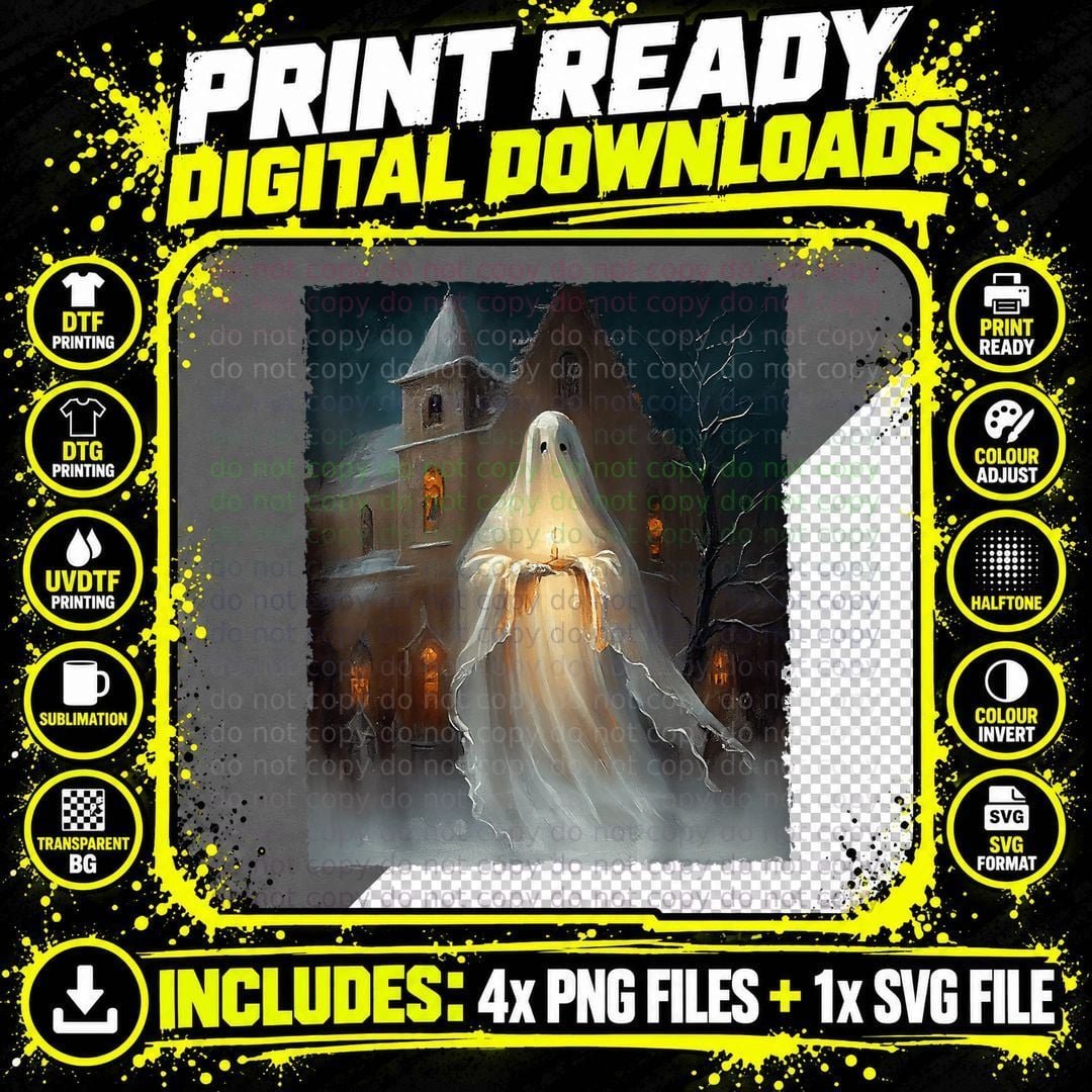 White Ghost Celebrating Christmas Tree Halloween Gothic Png SVG Digital Bundle